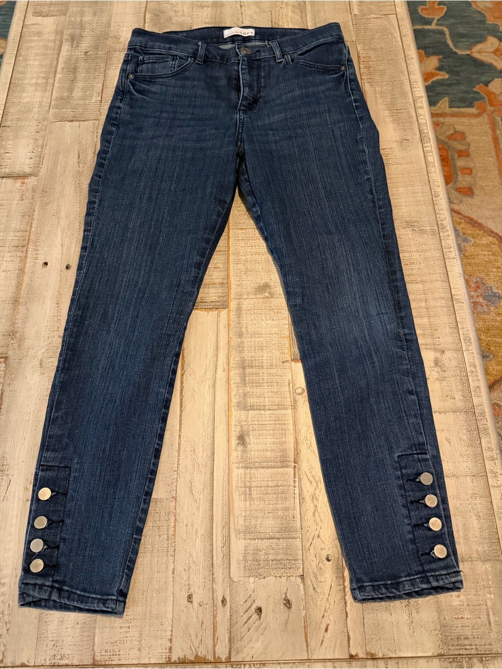 LOFT Dark Blue Cropped Jeans with Button Cuff Detail